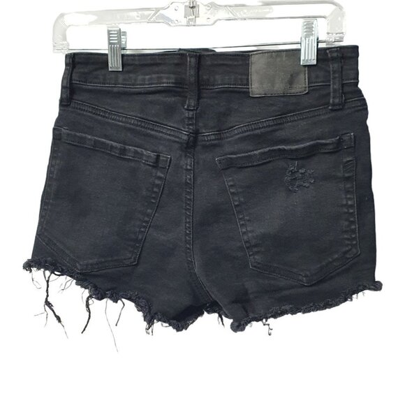 AERO High-Rise Shorty Black Jean Shorts Size 4R Distressed Frayed Wiskering - Picture 2 of 10